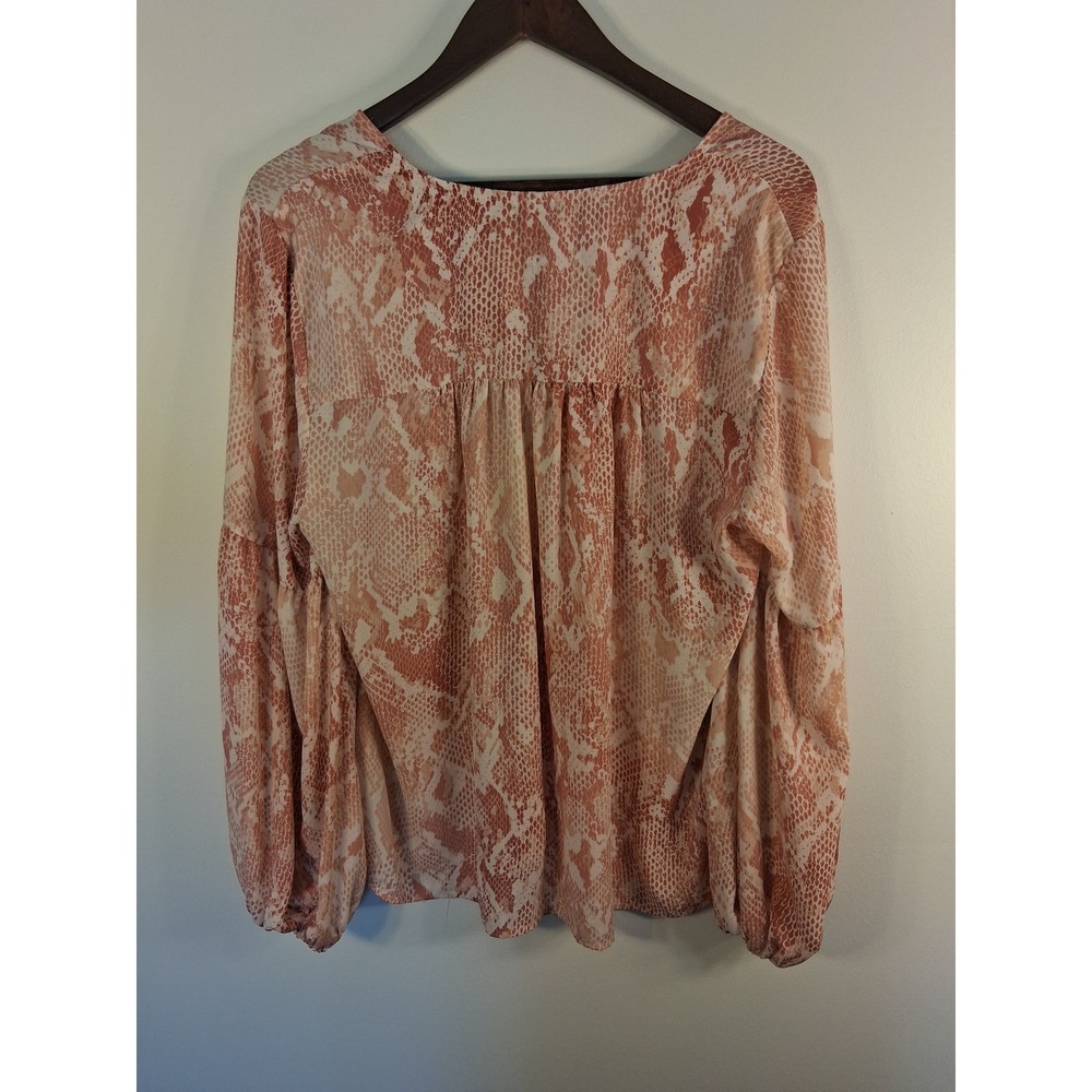 Boho Cabi Snakeskin Print Blouse Womens Large Pink Tan Balloon Sleeve Pleat Back - Picture 5 of 5